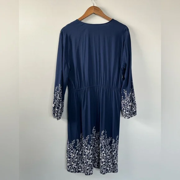 Old Navy Navy Floral Faux Wrap Dress Boho Coastal Size L - Picture 7 of 12